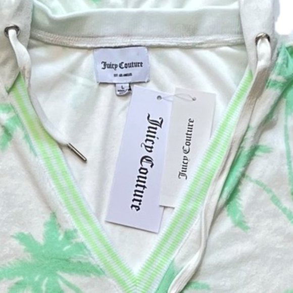 NEW Juicy Couture Hooded Sleeveless White Romper, Surf Green Palm Print, Size L - Picture 15 of 16